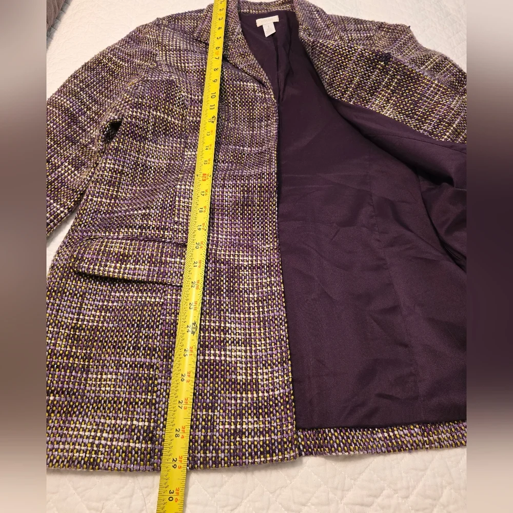 Chico's Plum Chartreuese Metallic Tweed Oversized Blazer Women's Size 8 - Picture 4 of 6